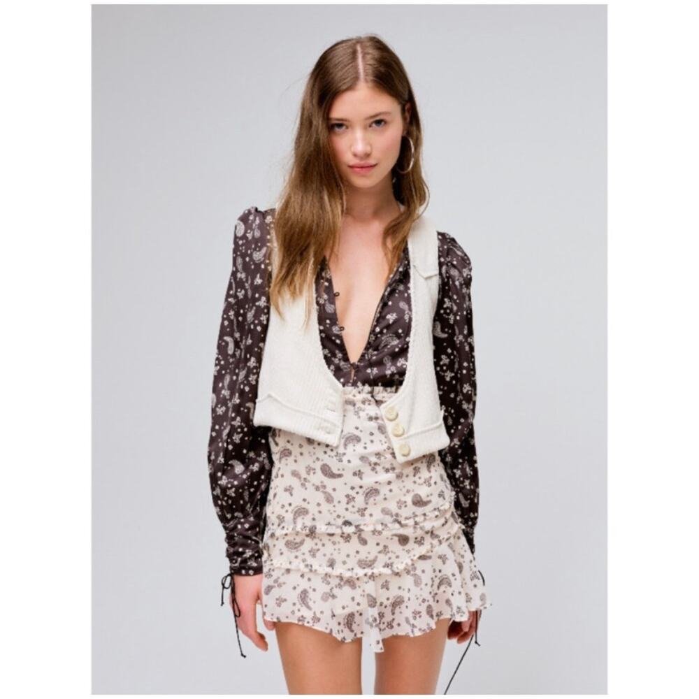 For Love and Lemons Carson Corduroy Vest Cream Women Small NWT Button Front